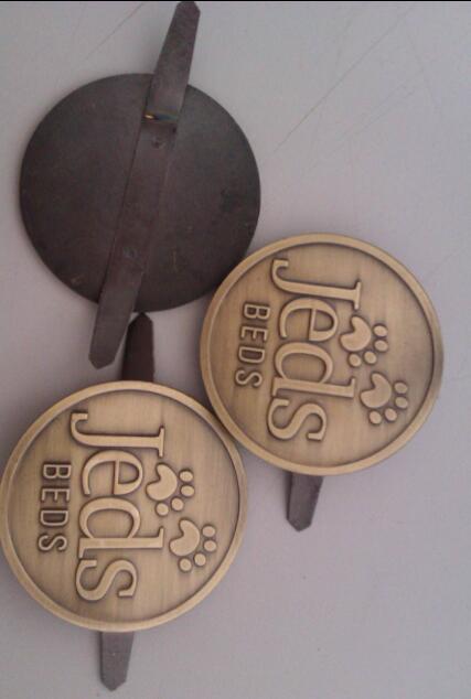 furniture label, custom antique logo, metal embossed nameplate, oval badge, old silver metal badge