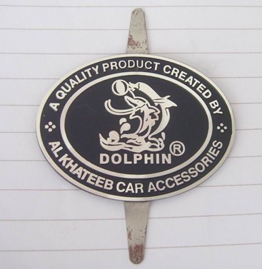 zinc alloy embossed badge with two legs